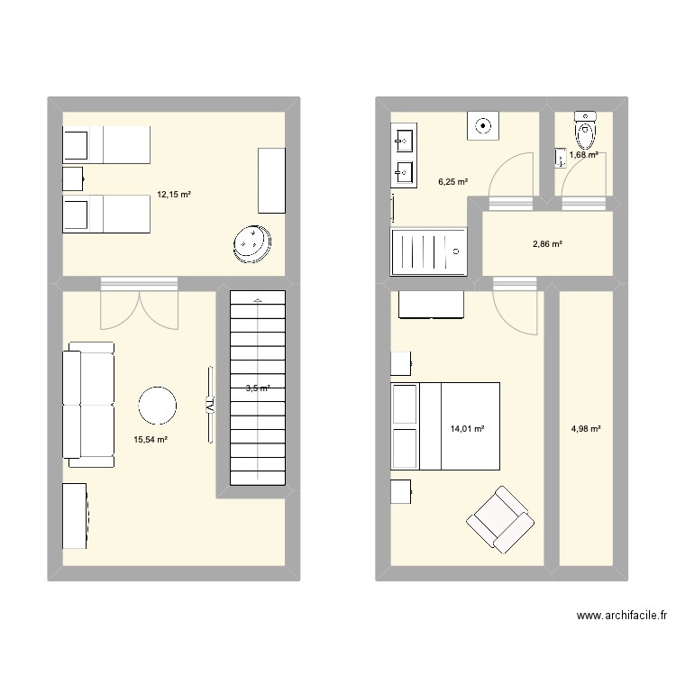 ÉTAGE CH rdc/étage. Plan de 8 pièces et 61 m2