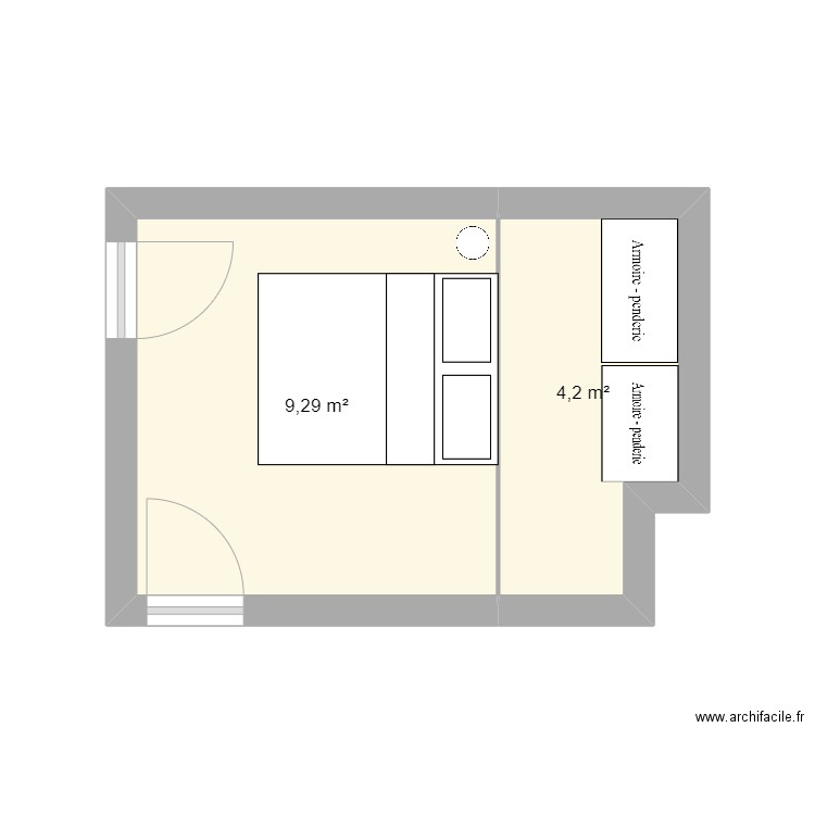 chambre avec dressing. Plan de 2 pièces et 13 m2