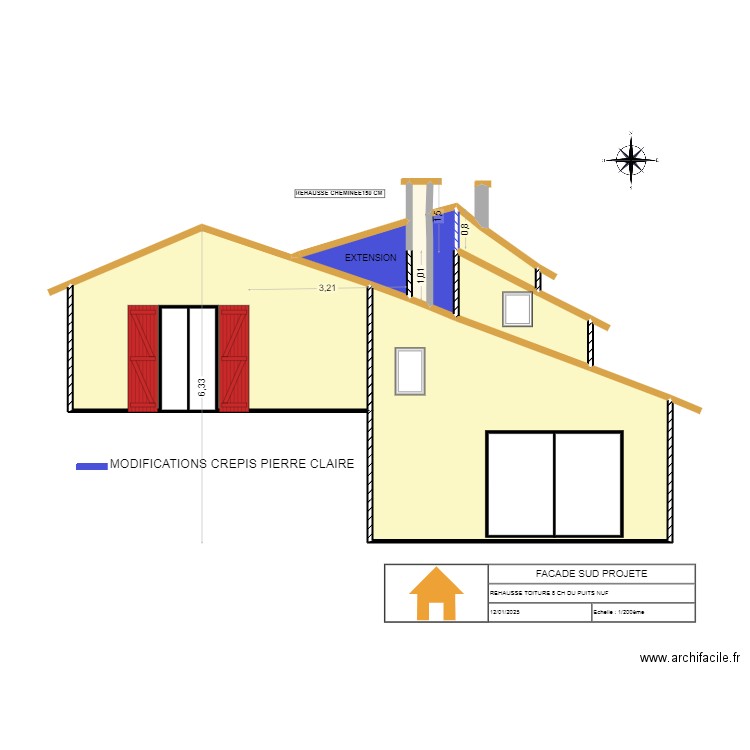 FACADE SUD APRES TVX V2. Plan de 7 pièces et 48 m2