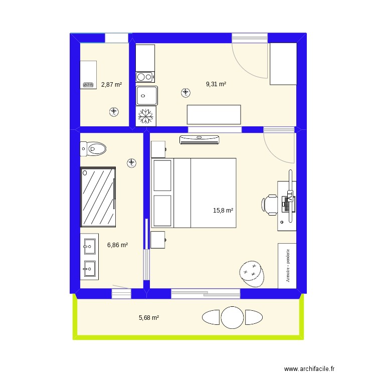 Lyon 1CH Hotel V2. Plan de 5 pièces et 41 m2