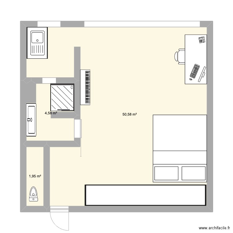 appart. Plan de 3 pièces et 57 m2