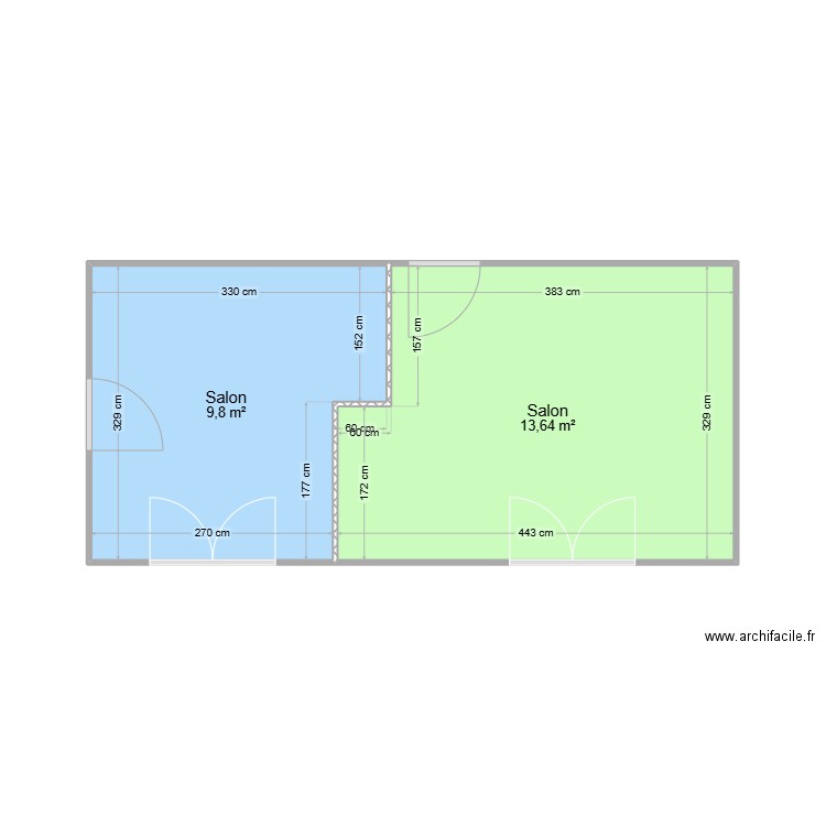  Piedaniel. Plan de 2 pièces et 23 m2