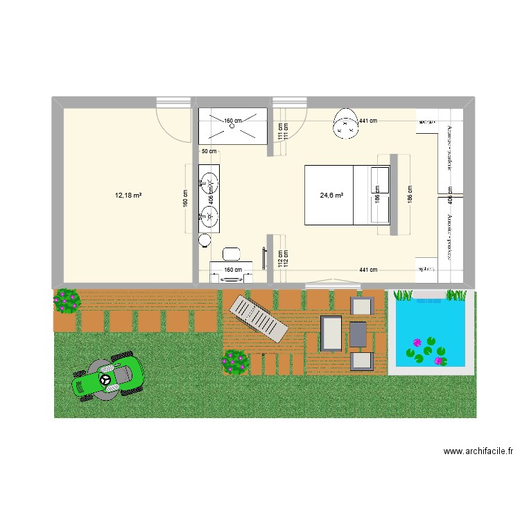 chambre 1. Plan de 2 pièces et 37 m2