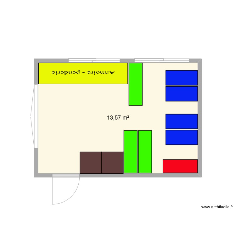 local. Plan de 1 pièce et 14 m2