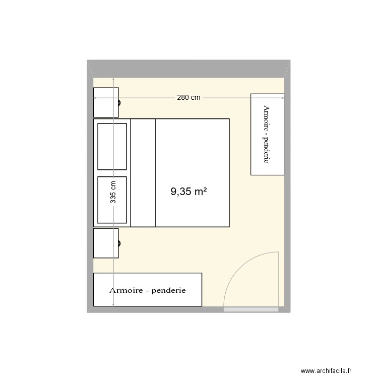 Petite chambre 1 somme. Plan de 1 pièce et 9 m2