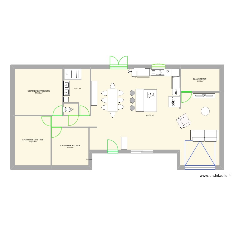 MAISON. Plan de 8 pièces et 117 m2