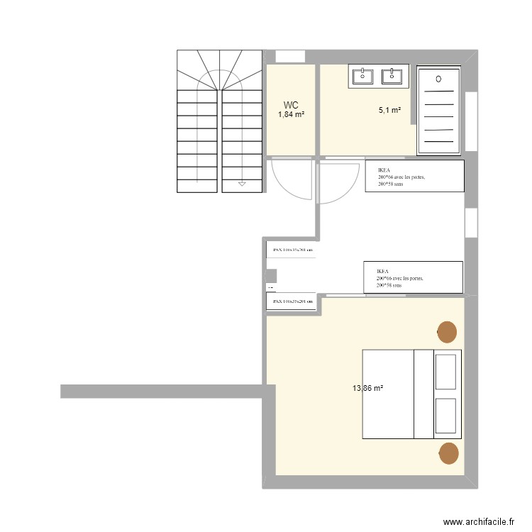 suite parentale. Plan de 3 pièces et 21 m2