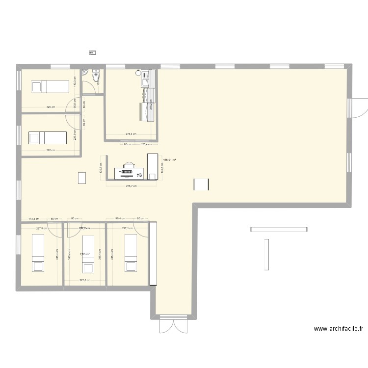 GENEV. Plan de 2 pièces et 175 m2