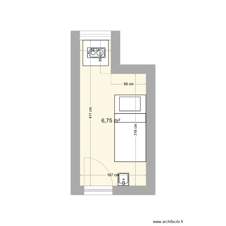 72 suffren. Plan de 1 pièce et 7 m2