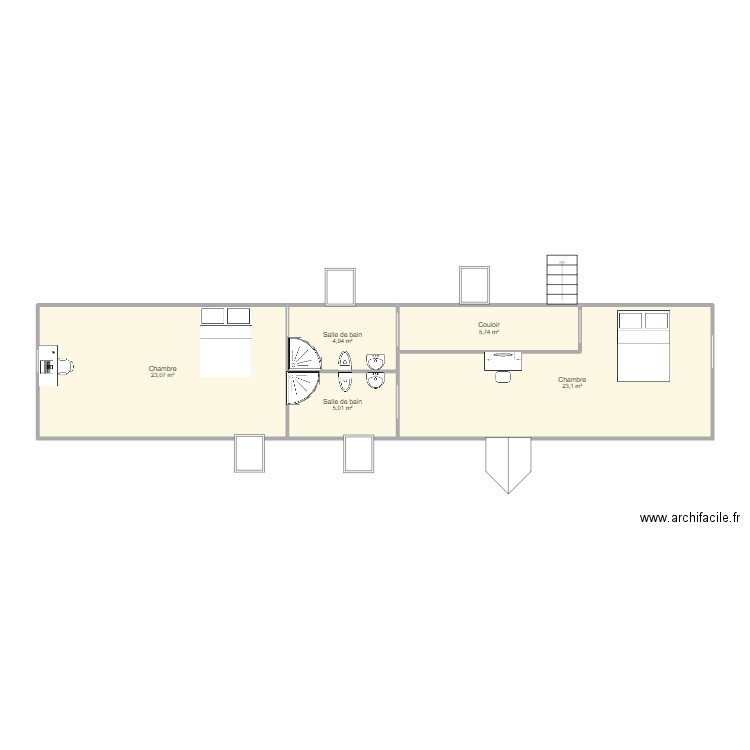 etage. Plan de 5 pièces et 62 m2