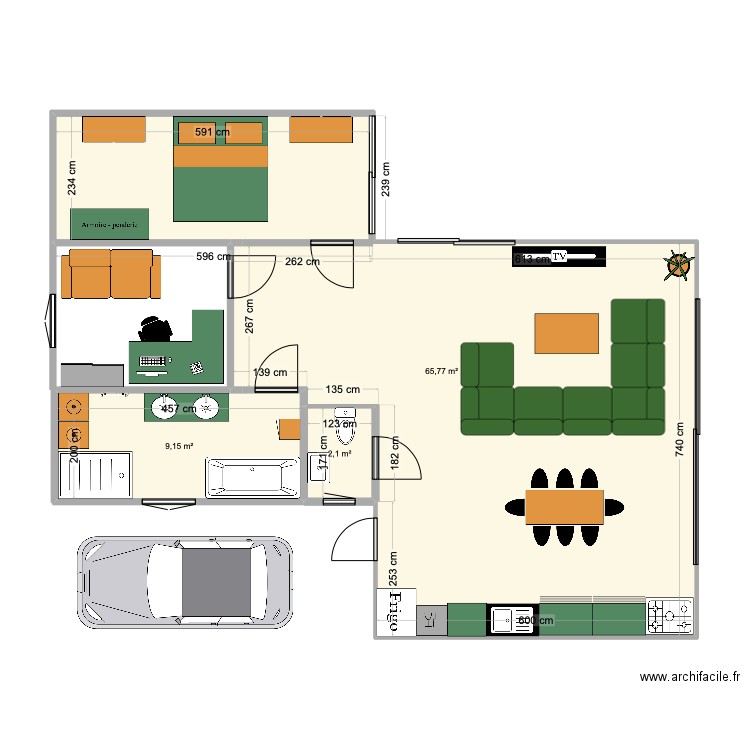 maison container numéro 1. Plan de 3 pièces et 77 m2