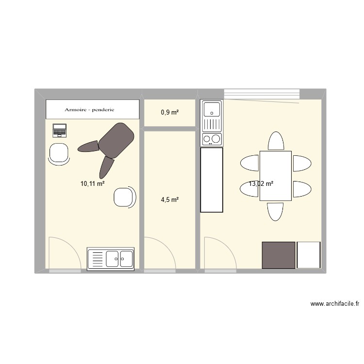 salle de pause. Plan de 4 pièces et 29 m2