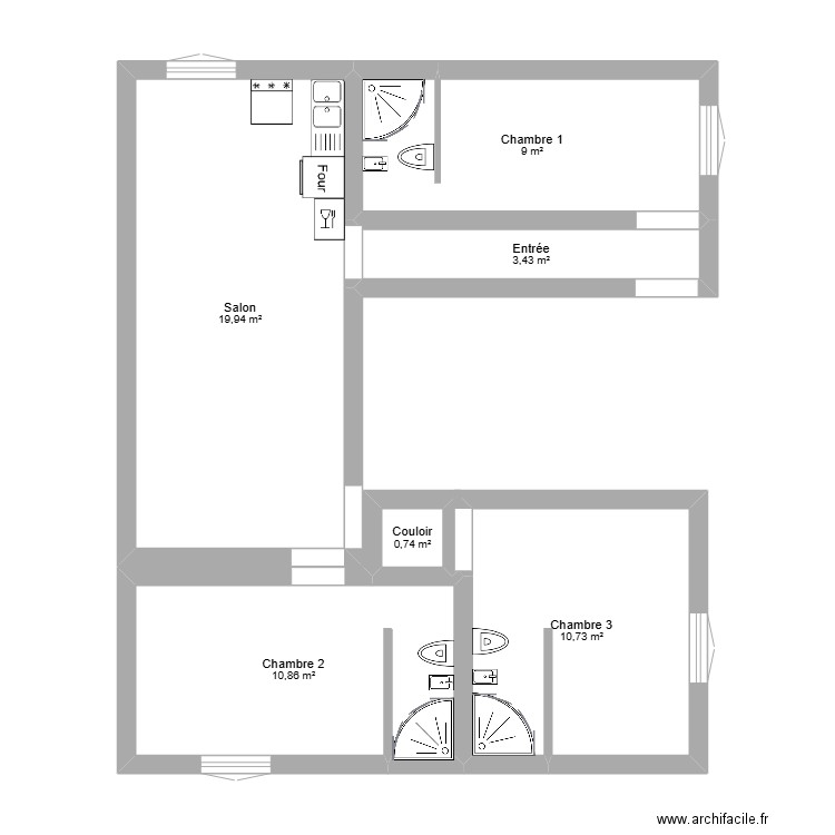 T4 Choisy. Plan de 6 pièces et 55 m2