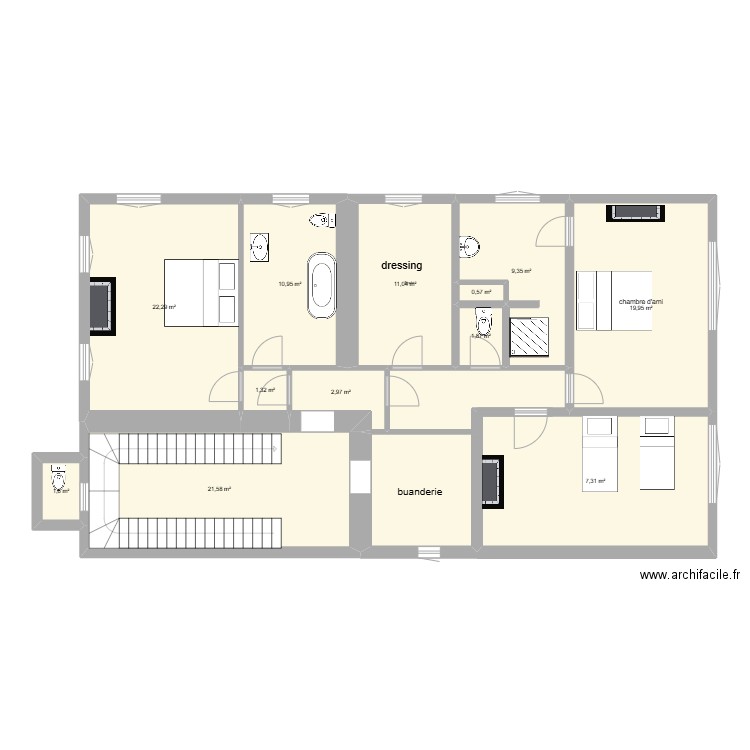 2 eme etage complet. Plan de 12 pièces et 125 m2