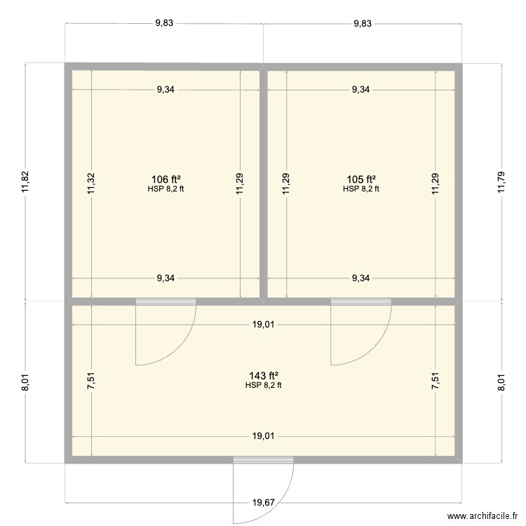 Rento - 2 Chambers + Ante 10x12. Plan de 3 pièces et 33 m2