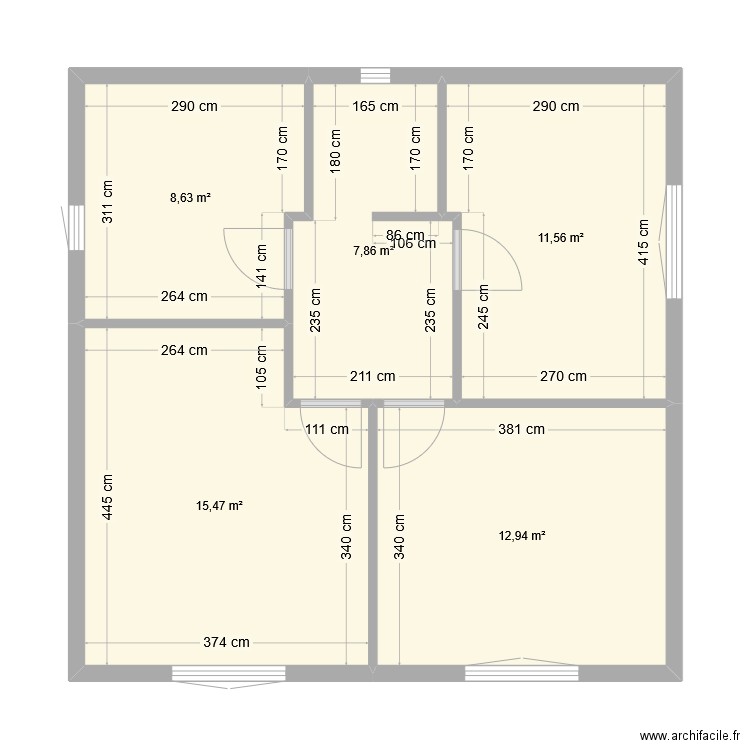 ETAGE. Plan de 5 pièces et 56 m2