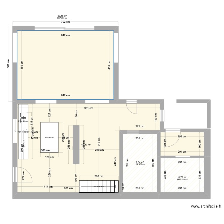 rez inférieur plancher chauffant . Plan de 4 pièces et 95 m2