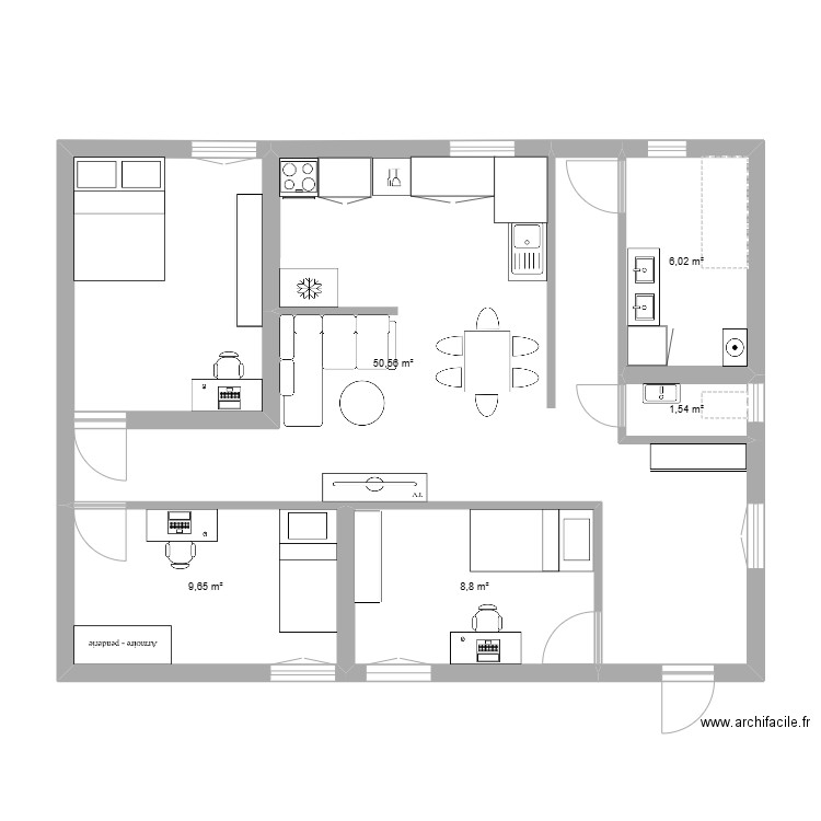 Plan 1. Plan de 5 pièces et 77 m2