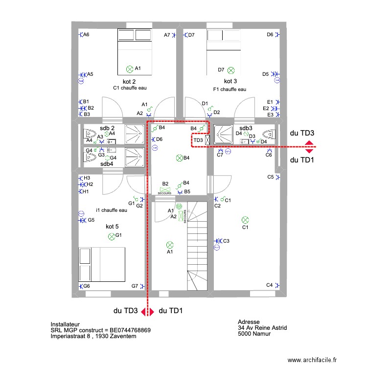 reine astrid 2em '. Plan de 7 pièces et 50 m2