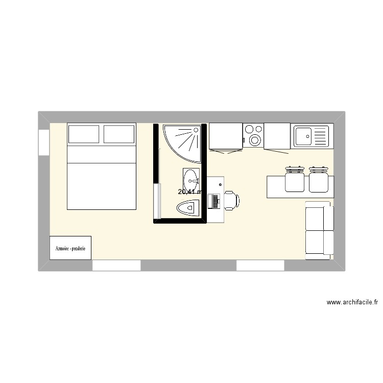 STUDIO 2. Plan de 1 pièce et 20 m2