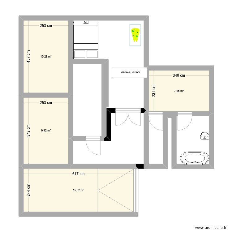 maison. Plan de 4 pièces et 43 m2