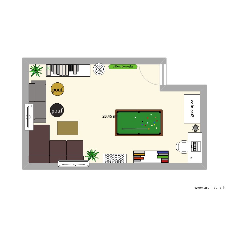 salle de repos sofitel. Plan de 1 pièce et 26 m2