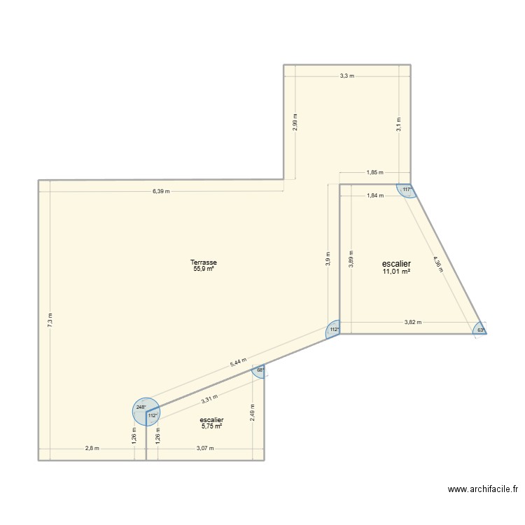 terrasse athies. Plan de 3 pièces et 73 m2