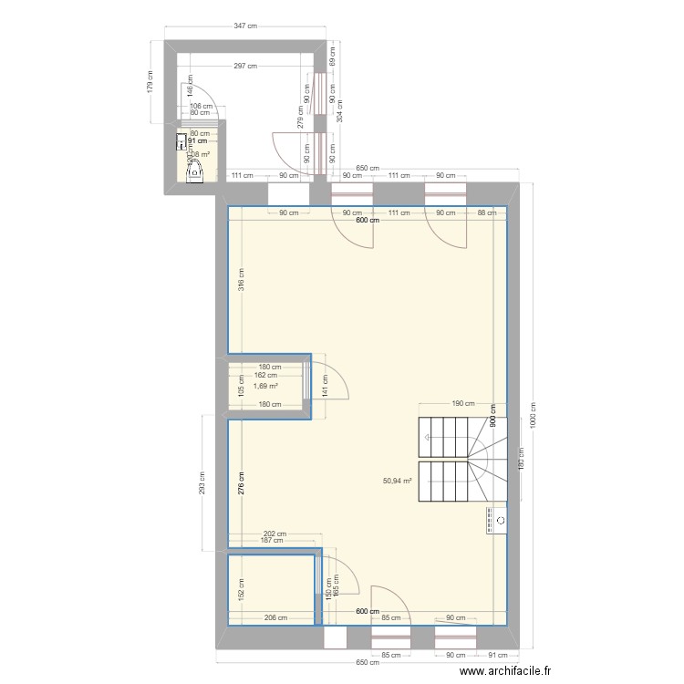 Winenne 454 COMMUNE 1er etage. Plan de 3 pièces et 54 m2