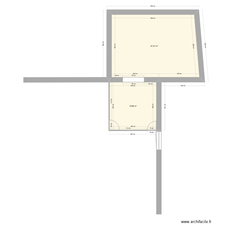 Extention V3. Plan de 2 pièces et 53 m2