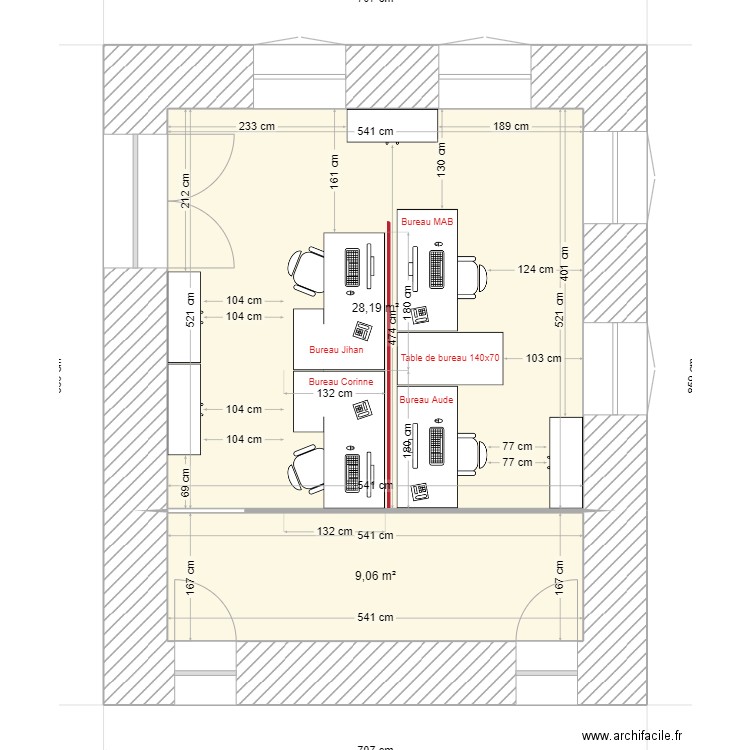 Bureaux 2 étage 1. Plan de 2 pièces et 37 m2