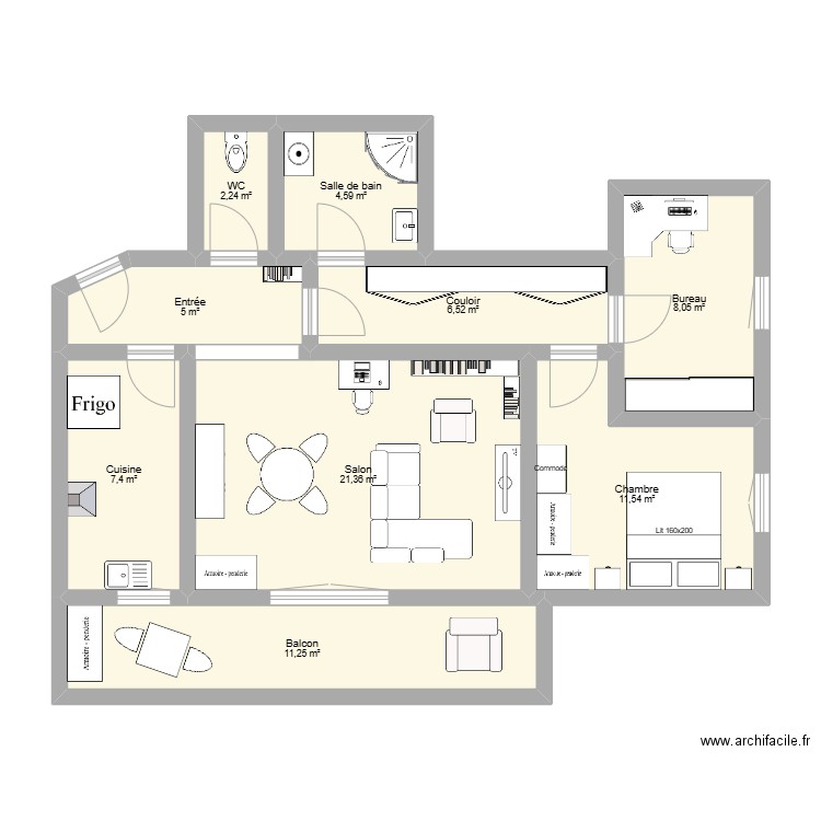 appart. Plan de 9 pièces et 78 m2