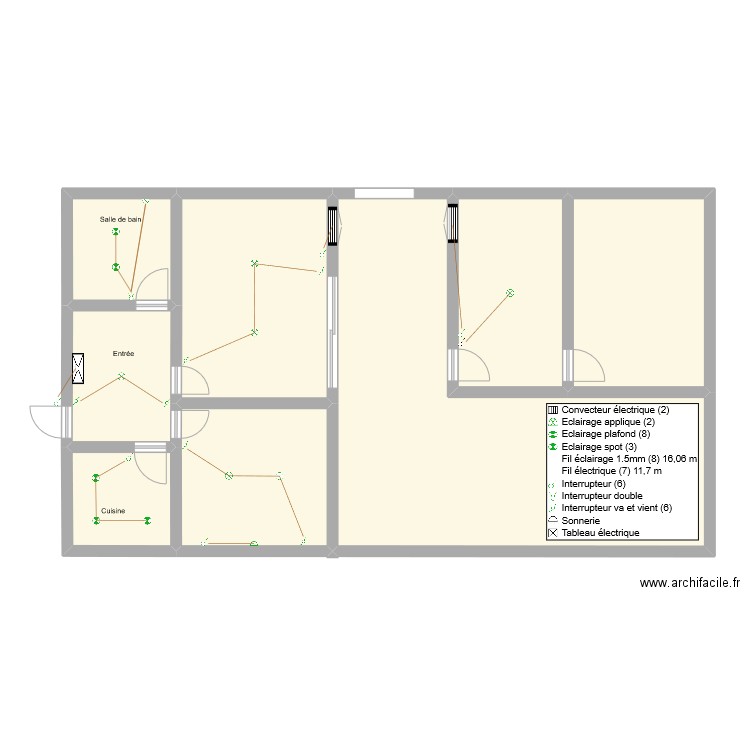 Maison Habitat Eclairage. Plan de 8 pièces et 127 m2