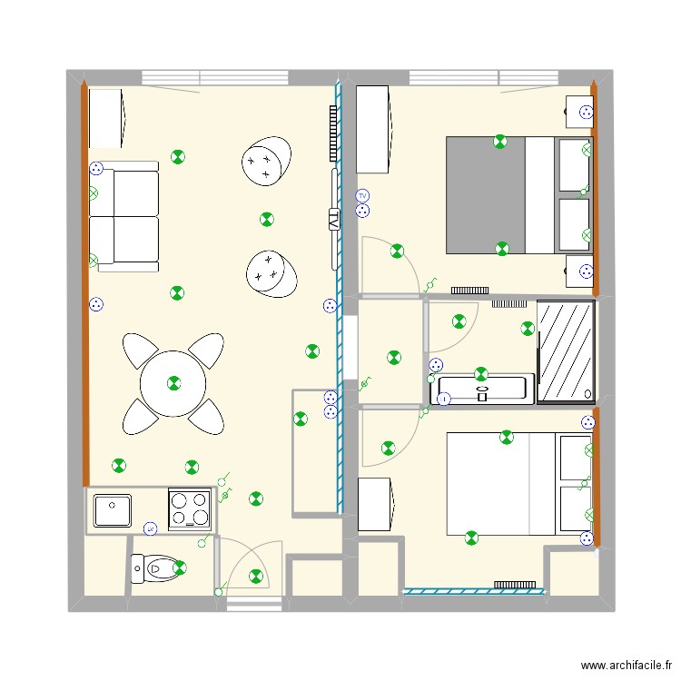 Olympiade B121 (2). Plan de 17 pièces et 44 m2