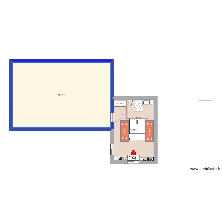 chambre 02. Plan de 2 pièces et 72 m2