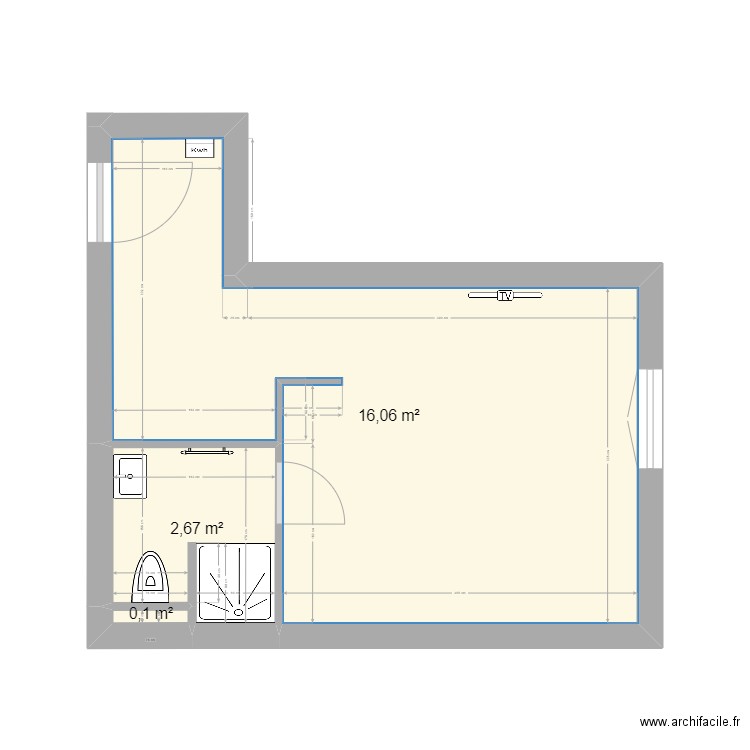 oullins 3. Plan de 3 pièces et 19 m2