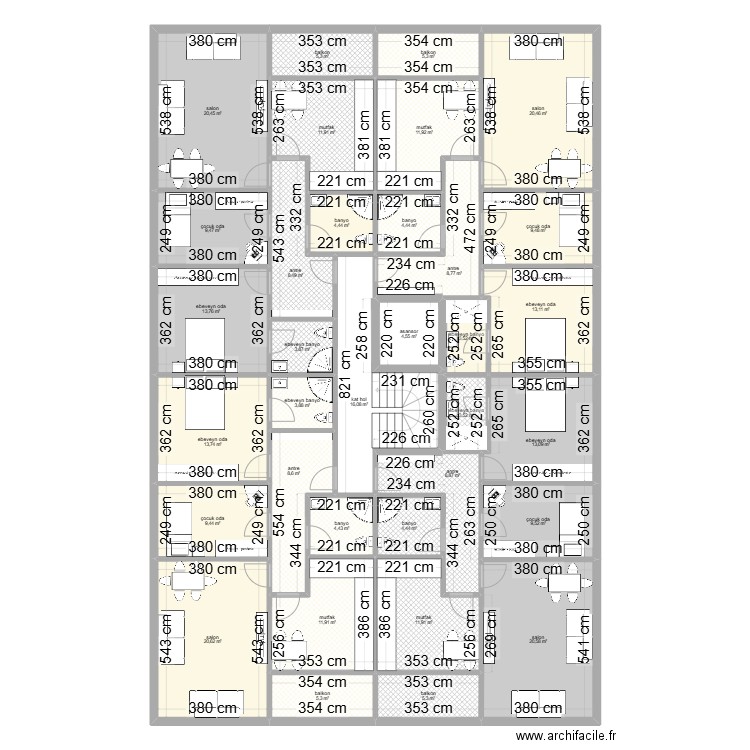 celaliye 1256/5 4 daire bina giris. Plan de 34 pièces et 330 m2