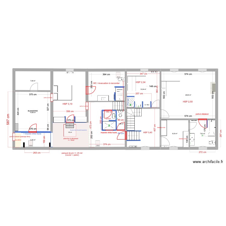 étage DROITE DEF 2 11 24. Plan de 9 pièces et 92 m2