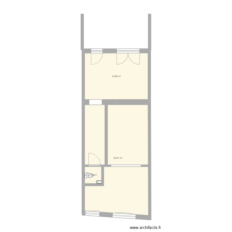 premier etage . Plan de 3 pièces et 48 m2