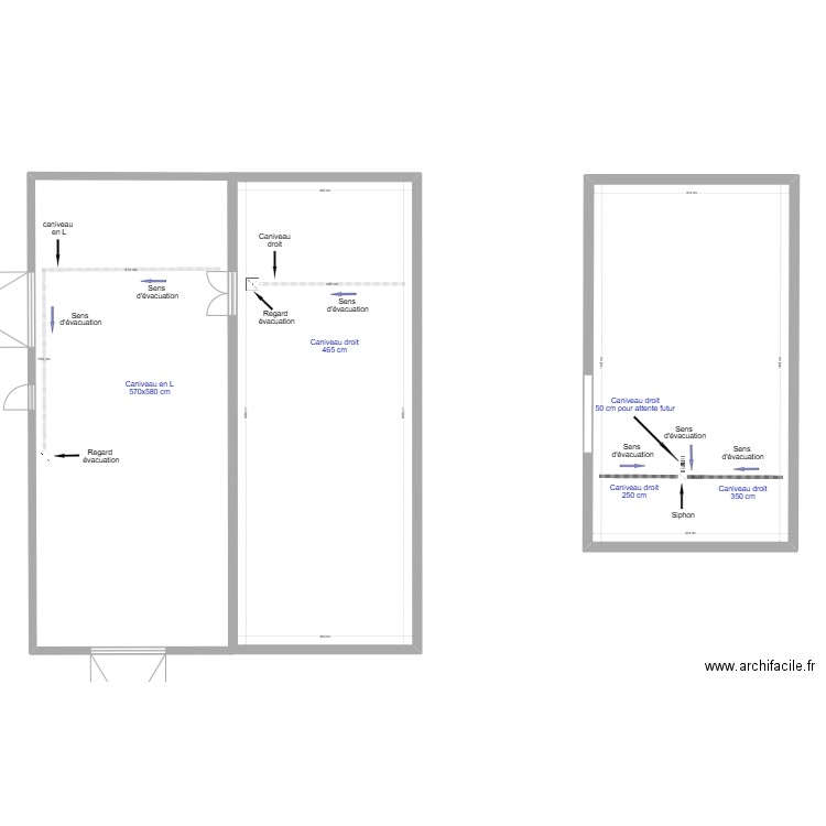 Aménagement caniveau 2. Plan de 2 pièces et 156 m2