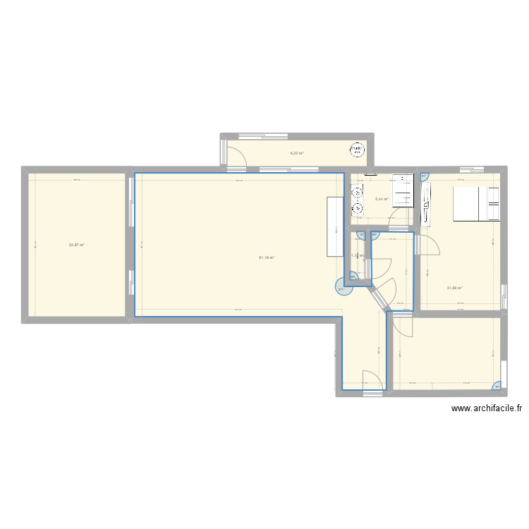 Barbicaja. Plan de 6 pièces et 128 m2