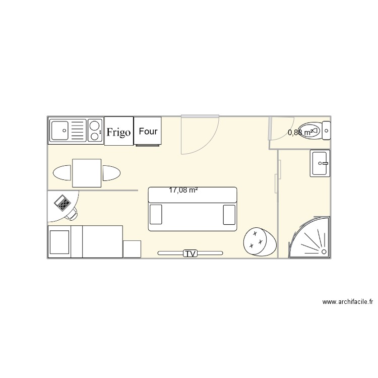 conteneur. Plan de 2 pièces et 18 m2