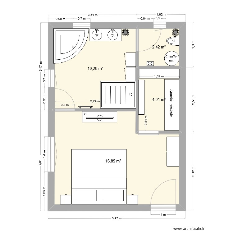 Chambre parental 2. Plan de 4 pièces et 34 m2