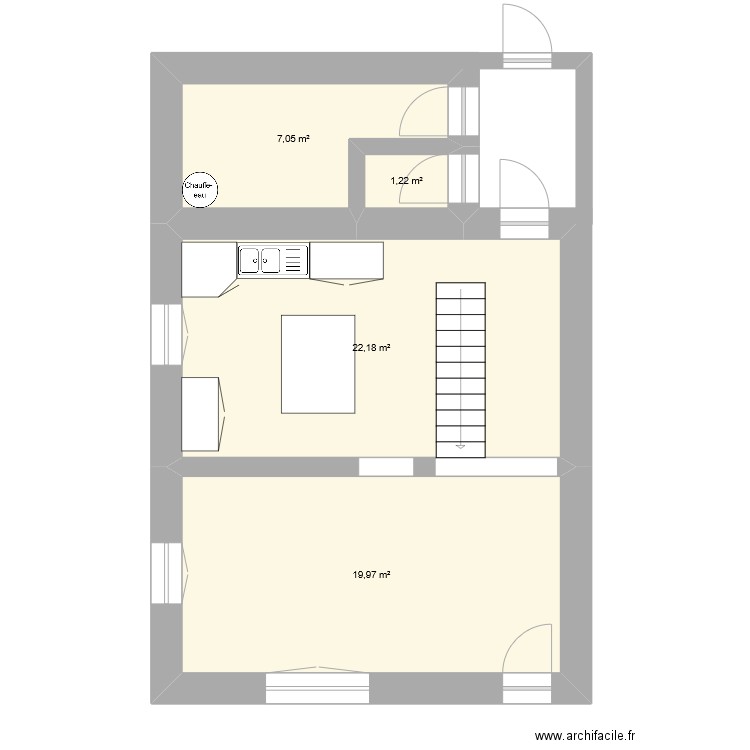 rdc bouligny. Plan de 4 pièces et 50 m2