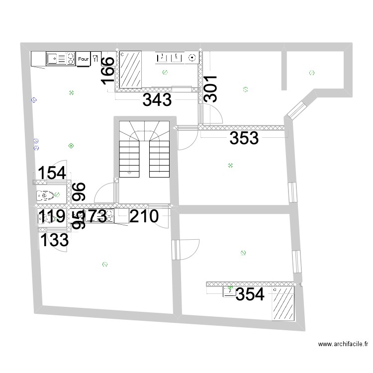 Niveau 1. Plan de 4 pièces et 102 m2