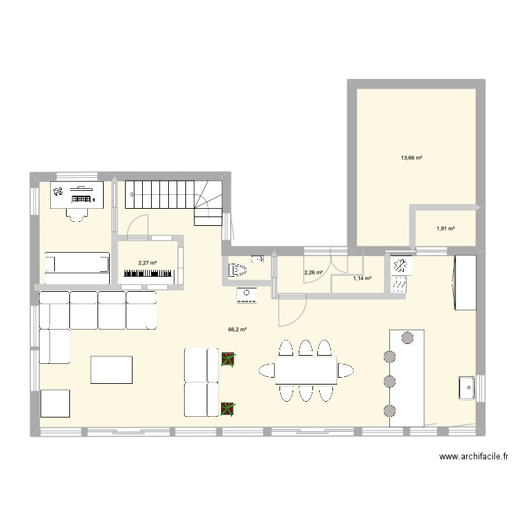 maison roc. Plan de 6 pièces et 87 m2