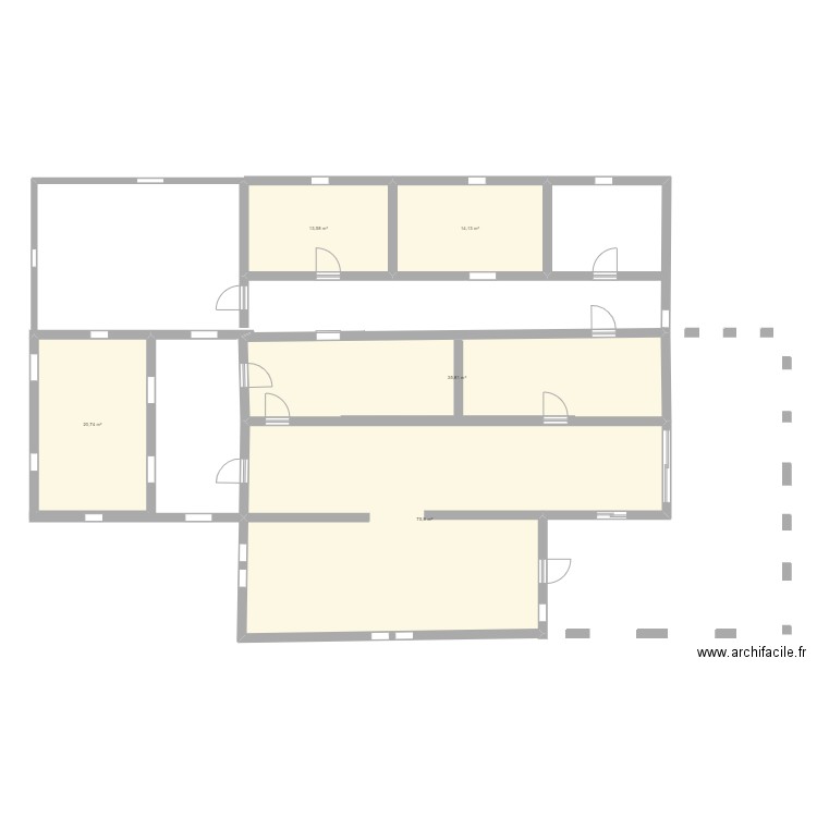 EXISTANT. Plan de 5 pièces et 160 m2