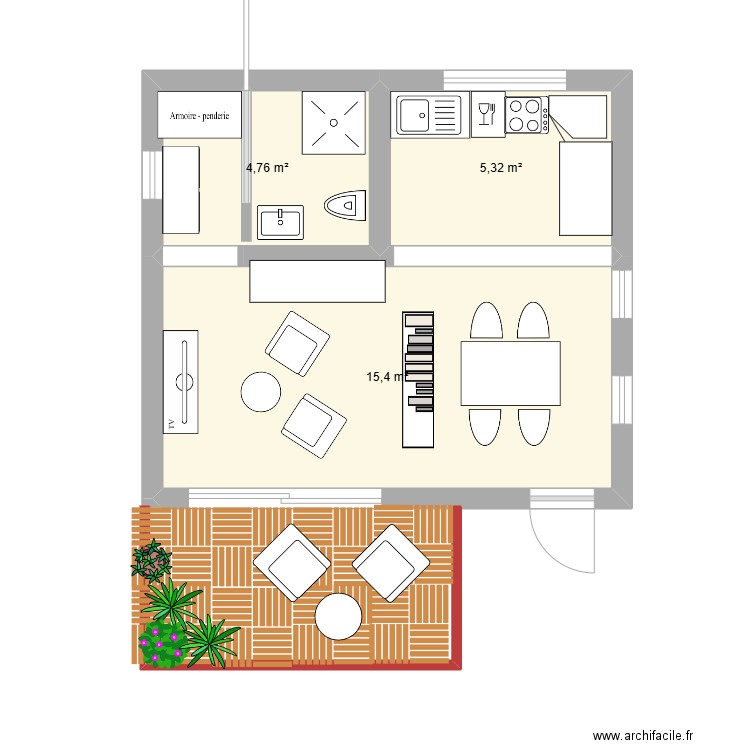 studio ludi. Plan de 3 pièces et 25 m2