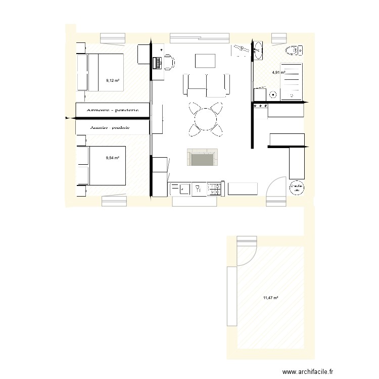 plan KERSI. Plan de 4 pièces et 35 m2