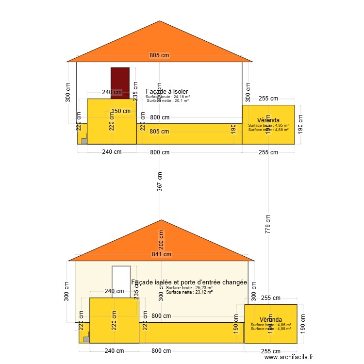 façade ouest avant et après travaux. Plan de 0 pièce et 0 m2