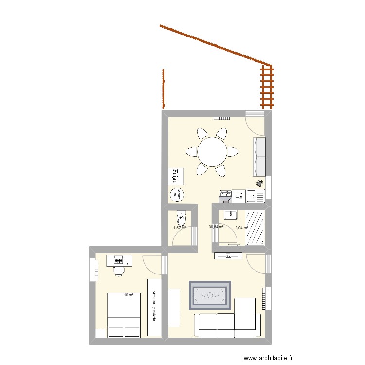 Appart RDC n°1. Plan de 4 pièces et 45 m2